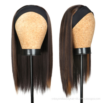 Highlight Smooth Synthetic Hair Wigs Bone Straight Headband Wigs Glueless Full Machine Made Ombre Wig For Black Women